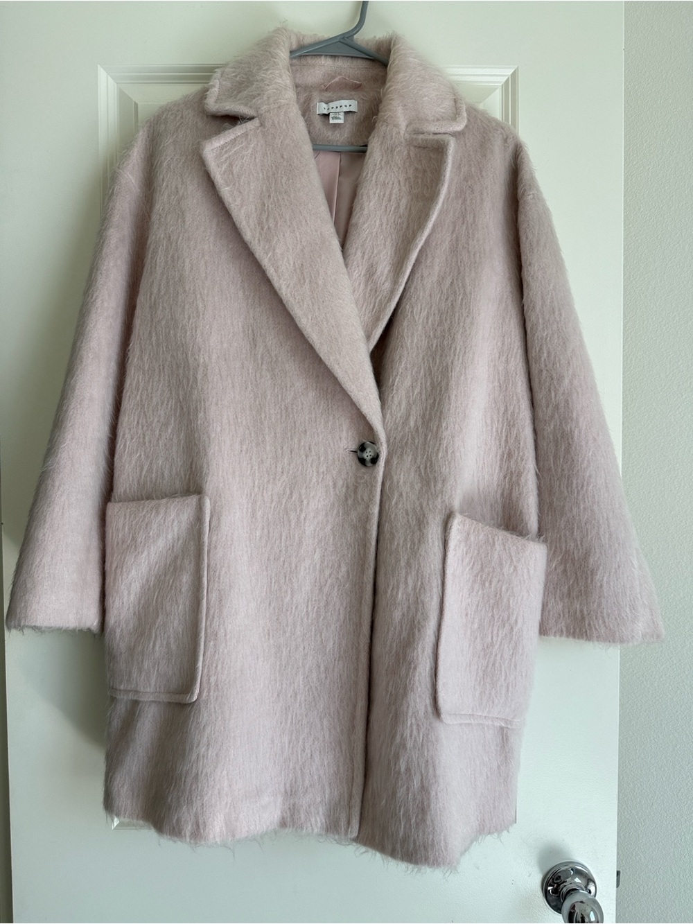 Topshop Blush Pink Fuzzy Wool-Blend Coat